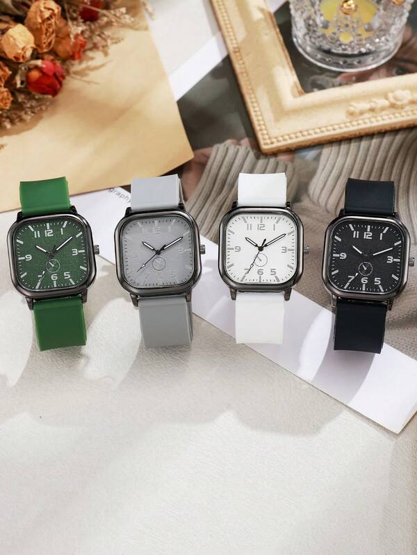 1PC Men Fashionable And Minimalist Quartz Watch, Square Dial, Silicone Watch Band. Suitable For Daily Wear, Wear It At Work. Boyfriend Gifts, Birthday Gift, Christmas Gift. (This Box Is Just A Display)