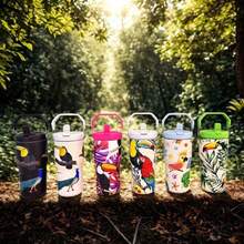 900ML  Cup Toucan Pattern Bottle With Cartoon Handle Stainless Steel Large Capacity Thermal Insulation Vacuum Car Water Cup Suitable For Sports, Wedding, Business, Home, Car, Office, Outdoor, Travel, Gifts, School And Other Festivals - Aleatório1 - 查看 1