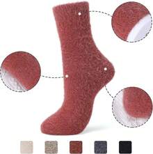 SISOSOCK 5 Pairs Fuzzy Soft Cozy Fluffy Socks Women, Casual Thick Plush Comfy Sleep Socks, Warm Winter Gifts Women - 多色-dd2 - 查看 4