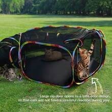 Outdoor Cat Cage & Cat Tunnel,Cat Playground Portable Mesh Tent, Outside Circle Playpen Tunnel For Kitty, Rabbit, Puppy And Small Animals - Black - View 7