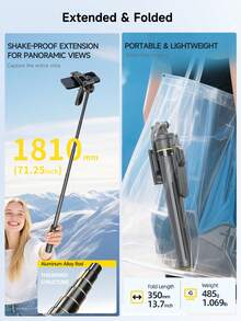 TOKQI Auto-Open Tripod 1810mm Portable Selfie Stick,Detachable Rotation Phone Holder With Bluetooth Remote Control And Dimmable Fill Light,Light Weight Aluminum Alloy Stand With 1/4 Interface Compatible With Smartphone,Sport Camera,Digital Camera,Vlogging, Video Shooting - Multicolor - View 10
