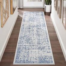 Vintage Distressed Floral Hallway Carpet Machine Washable Non-Slip Indoor Long Rug Throw RugLow Pile Rugs Floral Retro Ultra-Thin Carpet For Living Room Bedroom - Blue - View 4