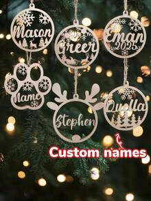 LICVIC 1/2/3/4/5/6pcs Custom Name Christmas Ornament, Personalized Christmas Tree Decor, Festive Hollow Hanging Decor, Customized Holiday Gift, Customizable - Style a - View 1