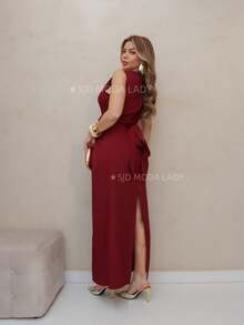 SJD MODA LADY Party Dress, Long Women's Dresses, Luis Twil Fabric, Elegant Women's Dresses, Social Style, Elegant Look, Party Dresses Civil Wedding Graduation Godmother, Best Quality, Christmas Women's Clothing - 酒紅色 - 查看 5