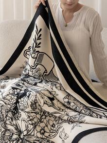 1 件仿羊绒黑色波西米亚花卉蝴蝶图案盖毯，温暖，披肩，适用于办公室沙发、床、户外野餐、宠物罩，是日常使用的简单礼物 - 彩色 - 查看 6