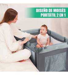 Cuna viajera corral Monanito 2 en 1 bebé plegable con mosquitera color gris oscuro, tela poliéster diseño moderno práctico - Gris - Ver 5