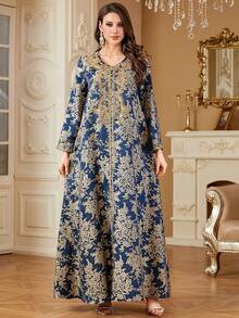 Festival Women's Long Robe, Arabic Style Abaya Dress With Sequin, Embroidery And Beaded Decoration, Suitable For Festival Spring - Royal Blue - View 6