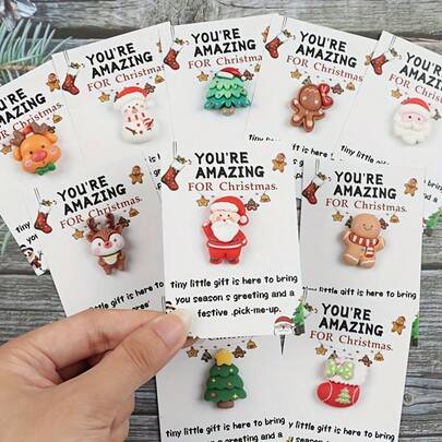 10pcs Holiday Christmas Cards With Resin Charm Ornament - "You're Amazing This Christmas" Design, Perfect For Holiday Gifts, Pocket Hugs, And For Friends And Family, Holiday Greeting Cards | Holiday Design | Paper Cards, Christmas Cards