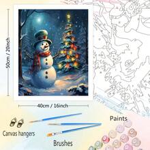1pc Diy Acrylic Paint By Numbers Kits For Adults Snowman On Canvas Oil Painting Crafts With Frame Christmas Wall Deco 40x50cm/16x20inch Without Frame - Multicolor - View 4