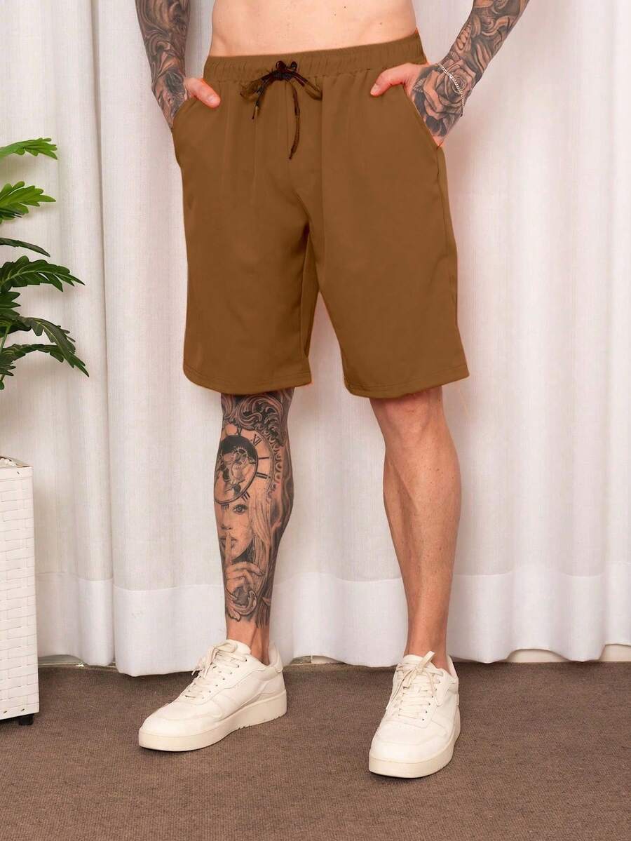 Father's Day NEW Men's Bermuda Plain Basic Knee-Length Elastane Pool Shorts Summer 2025 Launch - 棕色 - 查看 1