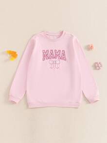Mommy And Me Matching Outfits Mama And Mini Long Sleeve Crewneck Pullover Tops Mother Baby Sweatshirt Clothes - Pink - View 2