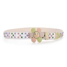 Creative And Fashionable Petal Belt PU Wide Artificial Crystal Flower Belt, Light Luxury Niche High-End Design, Daily Leisure Wear, Vacation Style Sunflower Belt Waist Accessories - 6瓣花朵白色 - 查看 8