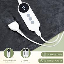 JustLet Extra Large Electric Heated Blanket Throw - Dual-Sided Heating Pad Bedspread With Remote-Like Control, 9 Heat Settings & Auto Shut-Off, Overheat Protection, Machine Washable - Soft Flannel Bedspread For Couch, Office, Home - Available In 50x60, 62x84, 72x84, 84x90 Inches - Ideal For Couples & Large Beds - Luxury Electric Heating Pad, Bed Heater, Heated Blanket - 深灰色 - 查看 3