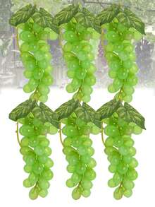 Artificial Grape Cluster Hanging Decor Soft Bouncy Grapes With Realistic Leaves For Home Kitchen Wedding Party Decoration - Green - View 1