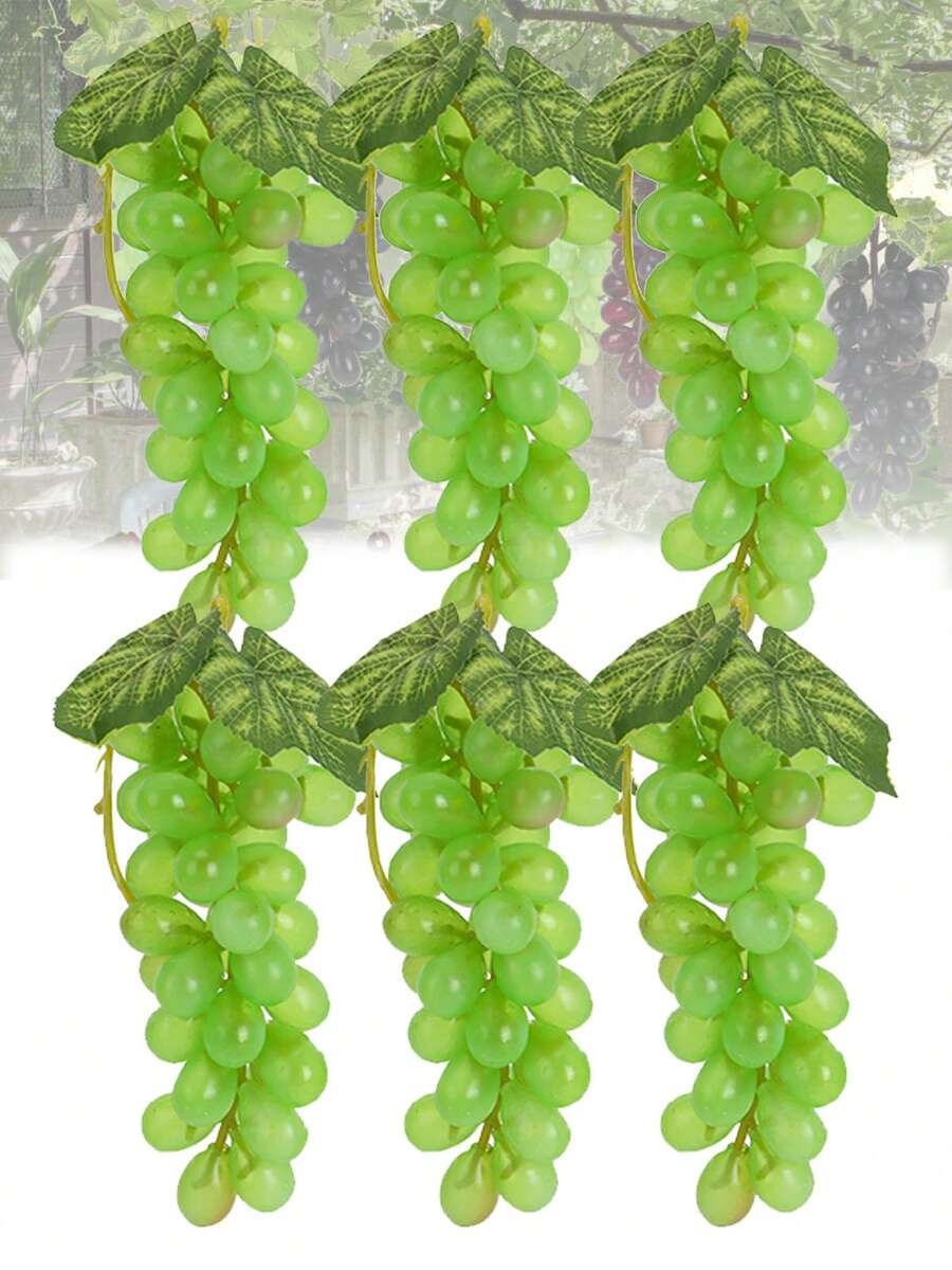 Artificial Grape Cluster Hanging Decor Soft Bouncy Grapes With Realistic Leaves For Home Kitchen Wedding Party Decoration - Green - View 1