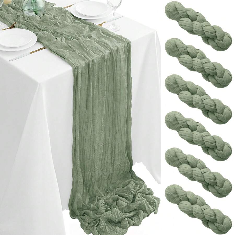 6/12Pack Sage Green Cheesecloth Table Runner 17x108Inch Spring Easter Cheese Cloth Table Runner 9FT Boho Gauze Table Runners Rustic Sheer Table Runners For Wedding Bridal Party Decor - Green - View 1