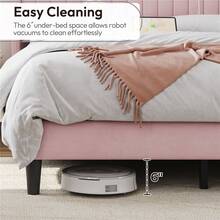 Butterslay Elegant Velvet Bed Frame With Charging Station, Platform Bed Frame With Upholstered Headboard, Wood Slat Support, Pink/Beige, Queen/Full Size - 粉色 - 查看 5