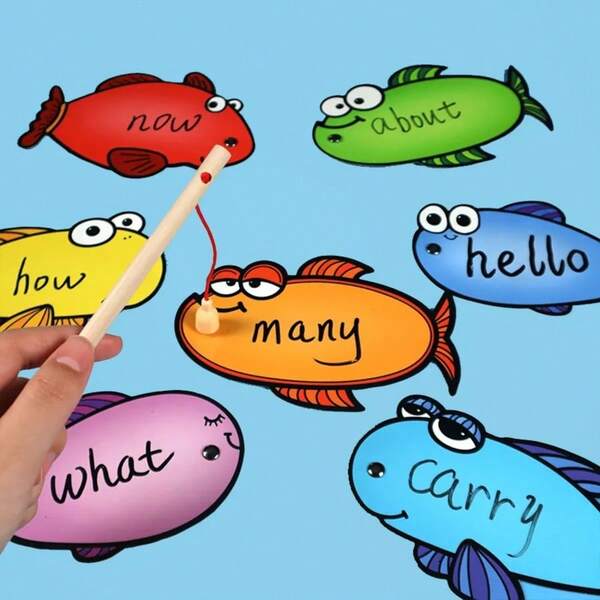 16PCAchilly Montessori Erasable Fishing Game - DIY Q&A Board For Children's Education, Essential For Word Learning And Teachers, Christmas, Halloween, PVC Teaching (Some Accessories May Come Randomly)