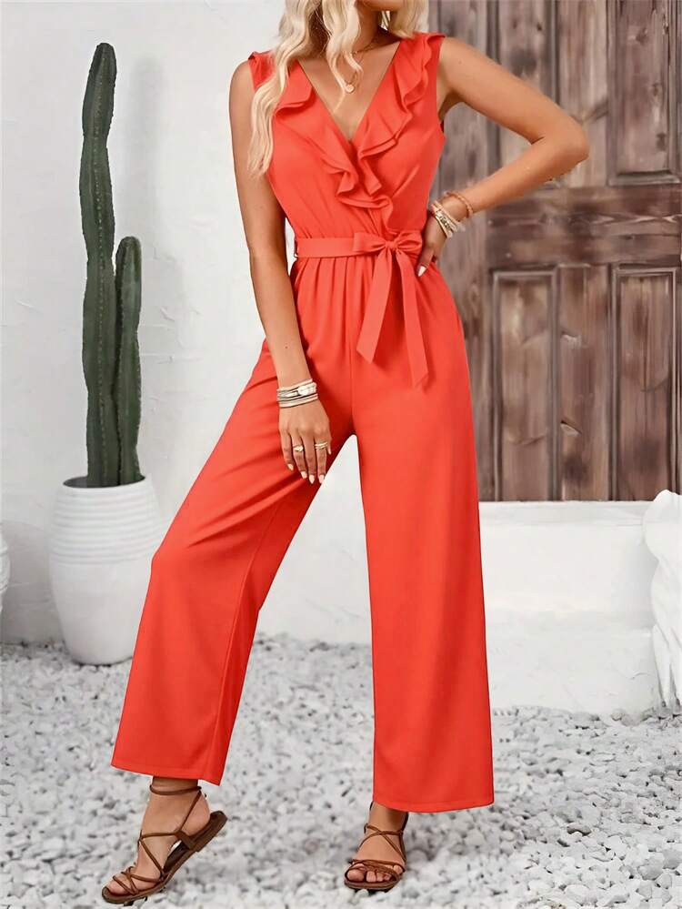 Women Jumpsuits - Coral Orange - View 4