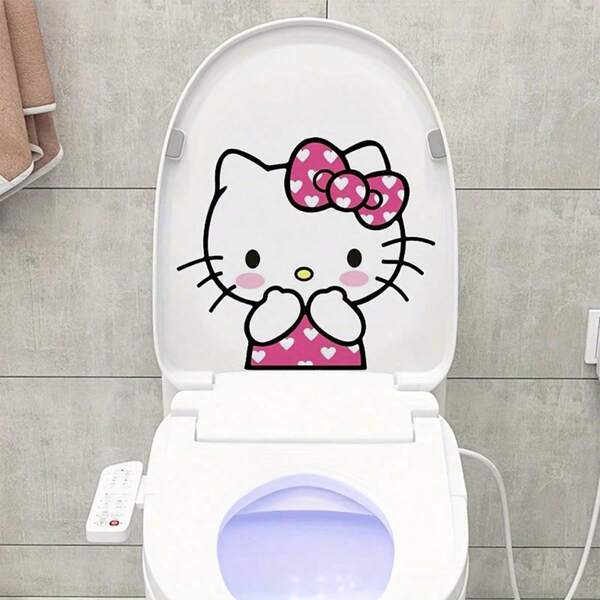 Sanrio Sanrio 1Pc Hello Kitty 5.31*4.53in Cartoon Creative Sticker Toilet Decoration Sticker Bathroom Self-Adhesive Door And Window Sticker