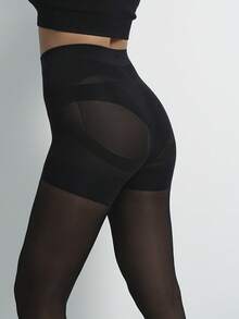 1 Pair/Set Women High Waist Shaping Opaque Pantyhose - Fashionable Sexy High Elasticity Transparent Tights, Comfortable - Black - View 4