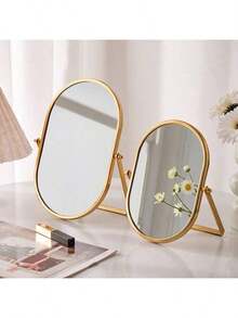 1 Piece Light Luxury Desktop Makeup Mirror, Oval 360° Rotatable Vanity Mirror With Gold Metal Base & High-Quality Glass, For Countertop, Bedroom Decor, Bridal Makeup, Content Creators, Luxury Hotels - Ideal Gift For Valentine's Day, Housewarming, Anniversaries & Weddings