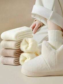 3 Pairs Women's Assorted Thick, Versatile, Casual, Warm Wool Blend Mid-Calf Socks, Suitable For Autumn/Winter - Multicolor - View 4