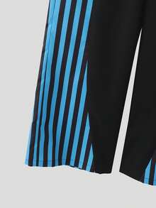 INCERUN Fashion Mens Stand Neck Striped Mesh Sheer Patchwork Long Sleeve Tops Wide Leg Long Pants Trousers Party 2PCS Sets Outfits - 藍色 - 查看 8