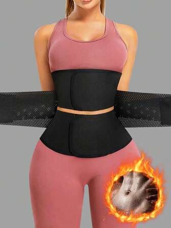 1pc Women Sports Waist Trainer, Fitness Tight Chest Bra, Workout Waist Cincher, Black Hollow Breathable Waist Belt