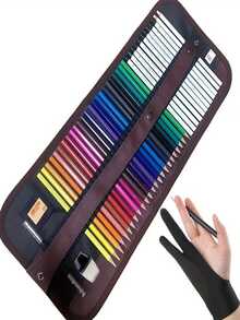 41 Stücke Skizzen-Zeichnen Buntstift-Mix Set, Kunst-Zeichnen Bleistift-Set beinhaltet 24 Buntstifte, 5 HB Bleistifte, 5 2B Bleistifte, Stifteetui, Spitzer, Radiergummi und Handschuhe, geeignet für Künstler und Anfänger, tragbares Design für Outdoor-Malerei