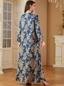 Festival Women's Long Robe, Arabic Style Abaya Dress With Sequin, Embroidery And Beaded Decoration, Suitable For Festival Spring - Royal Blue - View 4