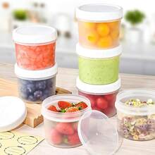 12 个 160 毫升塑料螺旋盖罐，防漏可重复使用圆形冷冻/洗碗机食品储存容器，用于餐食准备、冰淇淋、酸奶、布丁、沙拉 - 包括 12 个罐子 + 12 个盖子（夏季野餐、派对礼物） - 彩色 - 查看 8