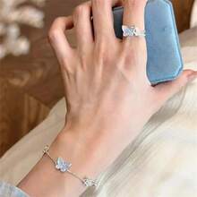 Blue Color Crystal Butterfly Jewelry Set Adjustable Bracelet Earrings Necklace Ring For Women Handmade Jewelry Gift - NC24Y0820-1 - 查看 3