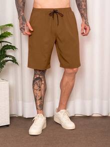 Father's Day NEW Men's Bermuda Plain Basic Knee-Length Elastane Pool Shorts Summer 2025 Launch - 棕色 - 查看 3