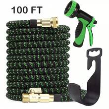 100ft Heavy-Duty Garden Rubber Hose With 10 Spray Nozzles - Flexible, Lightweight, Expandable Water Hose For Yard, Lawn, Car Wash & Outdoor Use, Black, Car Washing Hose, Yard Watering, Sleek Hose Design, Durable Water Flow - màu đen - Xem 12