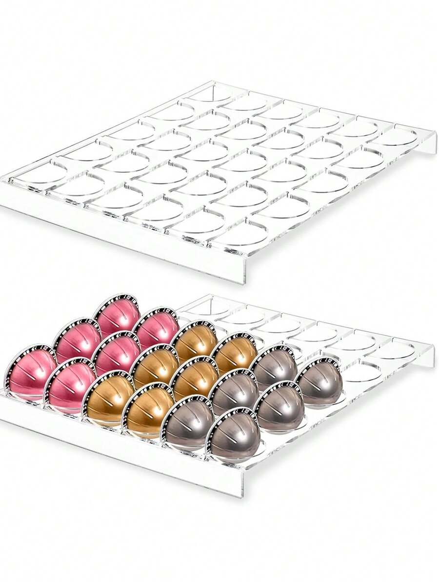Clear Acrylic Vertuo Pod Holder - Stackable Coffee Capsule Organizer Drawer For Countertop, See-Through Storage For OriginalLine & Pop+(30 Caps)