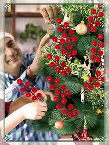 10pcsChristmas Tree Branch Red Berry Stem Decoration Christmas Tree Holiday DIY Handicrafts Christmas Ornaments Wedding Home Decoration Christmas Tree Red Berry Stem Decoration - Artificial Flowers And Holly Berry Branch Fake Decoration Christmas Winter Holiday Home Decoration - Multicolor - View 1