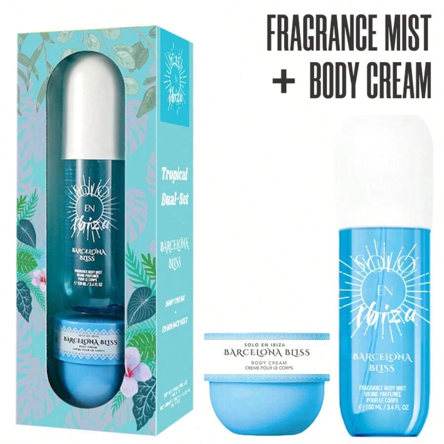 Wish 2-Piece Set, SOLO EN IBIZA Body & Hair Fragrance Mist And Body Cream Gift Box For Men And Women, Long Lasting Fragrance, 4 Different Scent, Perfect For Holiday Gifts, Dating, Daily Life, Parties, 3.4 Fl Oz Perfume, 50g Body Cream - 2-Piece Set B - 查看 1