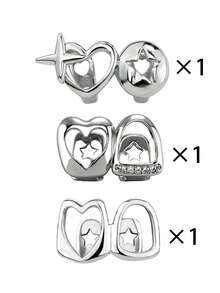 3 件 14k 铜空心心形镂空夹式牙齿饰品，Y2K Grillz 情人节万圣节装饰牙齿饰品，适合女士 - 彩色 - 查看 7