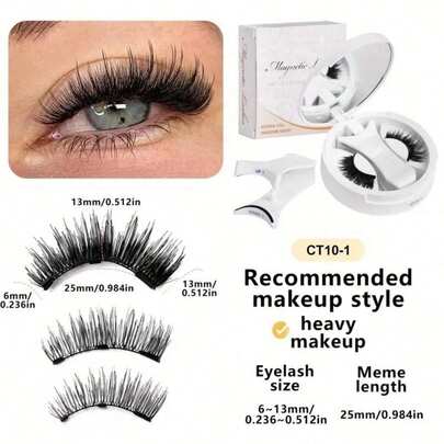1-Pair Magnetic Eyelashes Set - No Glue False Eyelashes, 3s Easy Apply/Remove, Reusable Natural & Dramatic Fake Eyelashes, Hypoallergenic & Vegan-Friendly Falsies With Portable Case