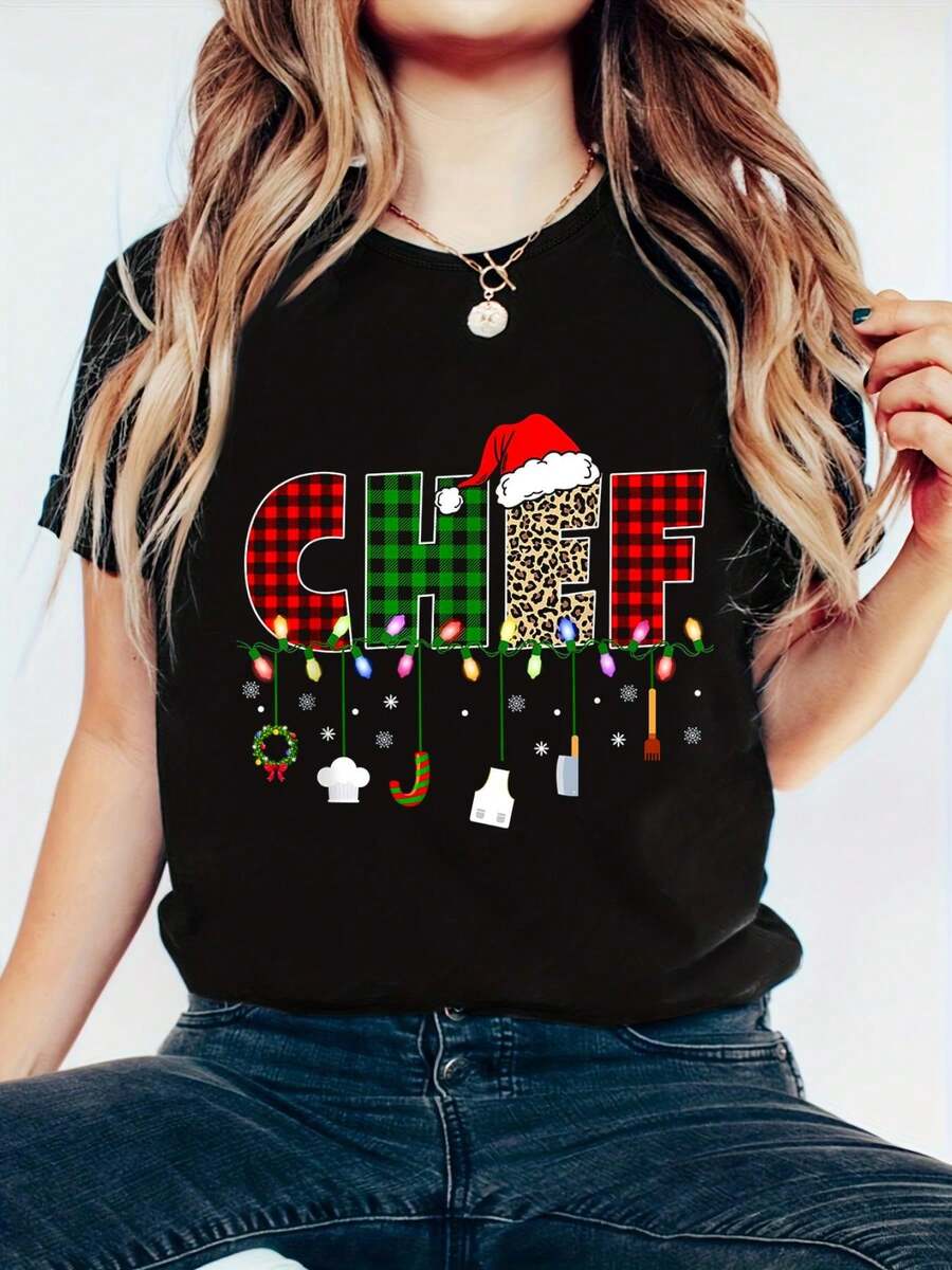 Camiseta de Parejas Divertida de Castañas a Juego - Camiseta con Letra de Feliz Navidad y Estampado de Copo de Nieve, 100% Algodón, Top de Mujer de Otoño de Navidad - Rosa Fucsia - Ver 1
