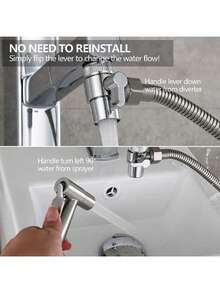 304 Spray Gun Sprayer Set With Inlet Hose And Shut-Off Valve, Self-Adhesive Bracket, Adjustable High Pressure Cleaning Water Gun, 4-Piece Set (Silver) Bathroom Bathroom Accessories Bathroom Tools