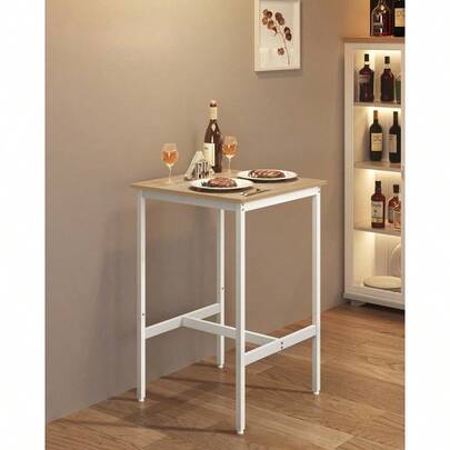 Bar Table, Small Kitchen Dining Table, High Top Pub Table, Height Cocktail Table For Living Room Party, Sturdy Metal Frame, 23.6 X 23.6 X 36.2 Inches For Narrow Spaces, Vintage White And Black