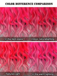 7JHH WIGS 26 Inch Long Body Waves Neon Pink Ombre Wigs For Women Synthetic Wavy Curly Wig With Side-Bangs, Premium Heat Resistant Fiber Full Machine Hair, Anime Costume Wigs For Halloween Mermaid Cosplay Decoration Use - 漸層粉紅色 - 查看 8
