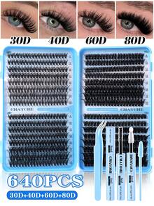 800/621 D-Type Segmented False Eyelash Cluster, 10D+20D+30D+40D+50D+60D+80D+100D+120D+150D Mixed Length Thick Black Natural Fluffy Individual False Eyelashes DIY Home Kit. Thickened Design, Easy For Beginners. Long-Lasting Fashionable, Comfortable Wear, Suitable For Individual Lash Extension. - Màu xanh lam - Xem 15