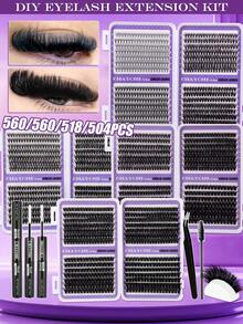 560片D型卷翘假睫毛套装，包含10D+20D+30D+40D+50D+60D+80D+100D+120D+150D D型卷翘睫毛，长度10-18mm混合，0.07mm超薄厚度，DIY睫毛套装，超浓密自然妆效，轻盈舒适，防水可重复使用，分段式睫毛。 - 紫色 - 查看 6