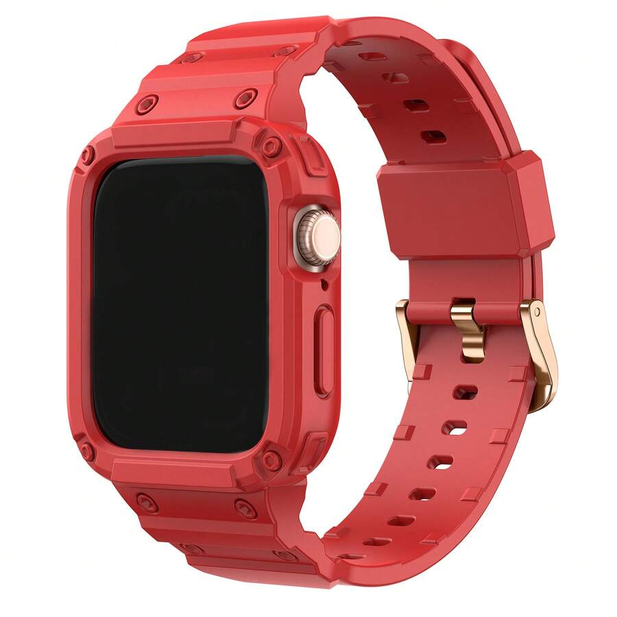 1 pièce Bracelet de couleur rouge audacieuse avec étui de protection compatible avec Apple Watch Série 11 10/9/8/7/SE (42 mm 41 mm 46 mm 44 mm 45 mm) - Étui de protection sport pour hommes et femmes pour la fitness, la gym, la course - Cadeau parfait pour Halloween, Noël, accessoires de tenue active, boucle de réglage facile