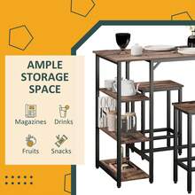 HOMCOM Industrial Dining Table Set For 2, Bar Table And Stools Set, Counter Height Kitchen Table With Chairs With Storage Shelf, Rustic Brown - 棕色 - 查看 6