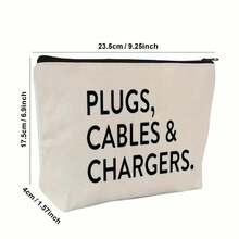 Canvas Charger Cable Storage Bag, Unisex Travel Organizer, Electronic Accessory Pouch With Funny Charger Printing, Bags Luggage,Travel Bags, Travel Accessories,Travel Organizers, Cosmetic Bags - 白色 - 查看 7