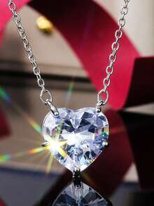 1pc Elegant Heart-Shaped Cubic Zirconia Necklace For Women, Stainless Steel Chain, Perfect For Daily Wear, Weddings, Parties, Valentine'S Day & Christmas Gift